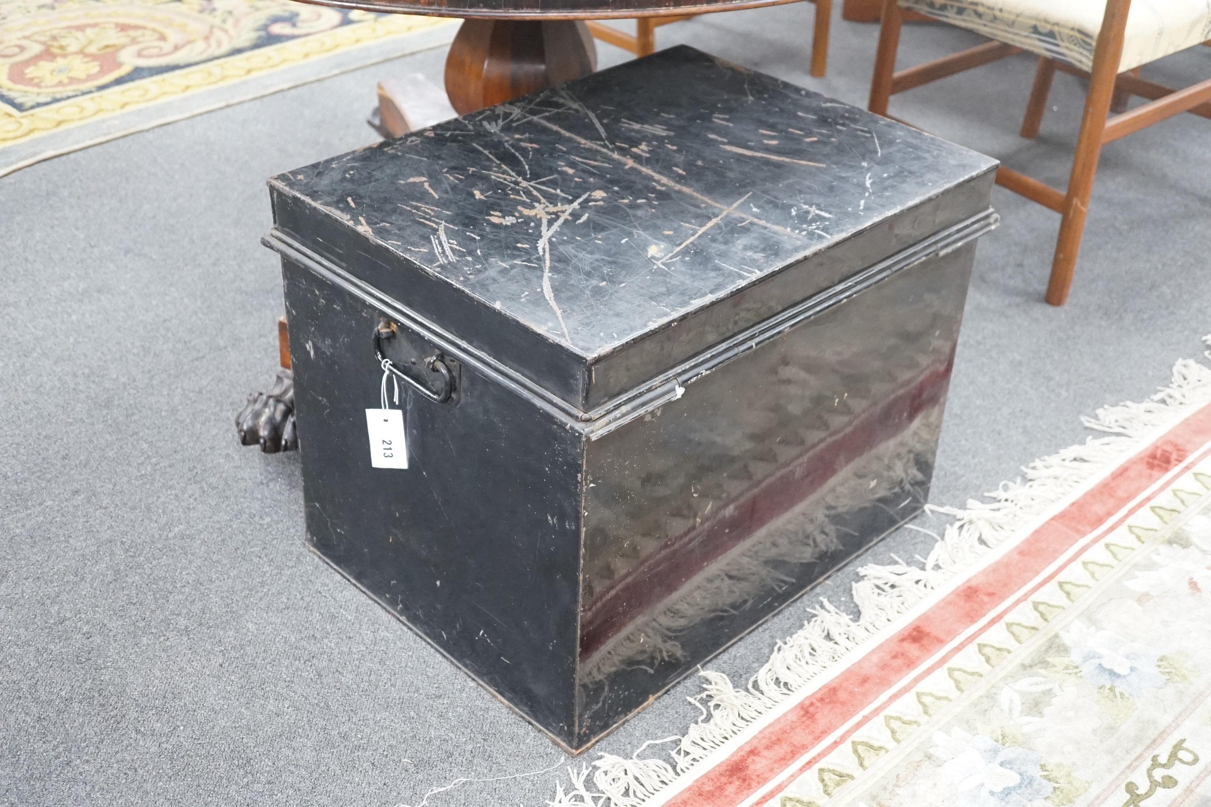 Philadelphia and Reading Railroad Company 1874. A 19th century tin document trunk, width 61cm depth 46cm height 47cm